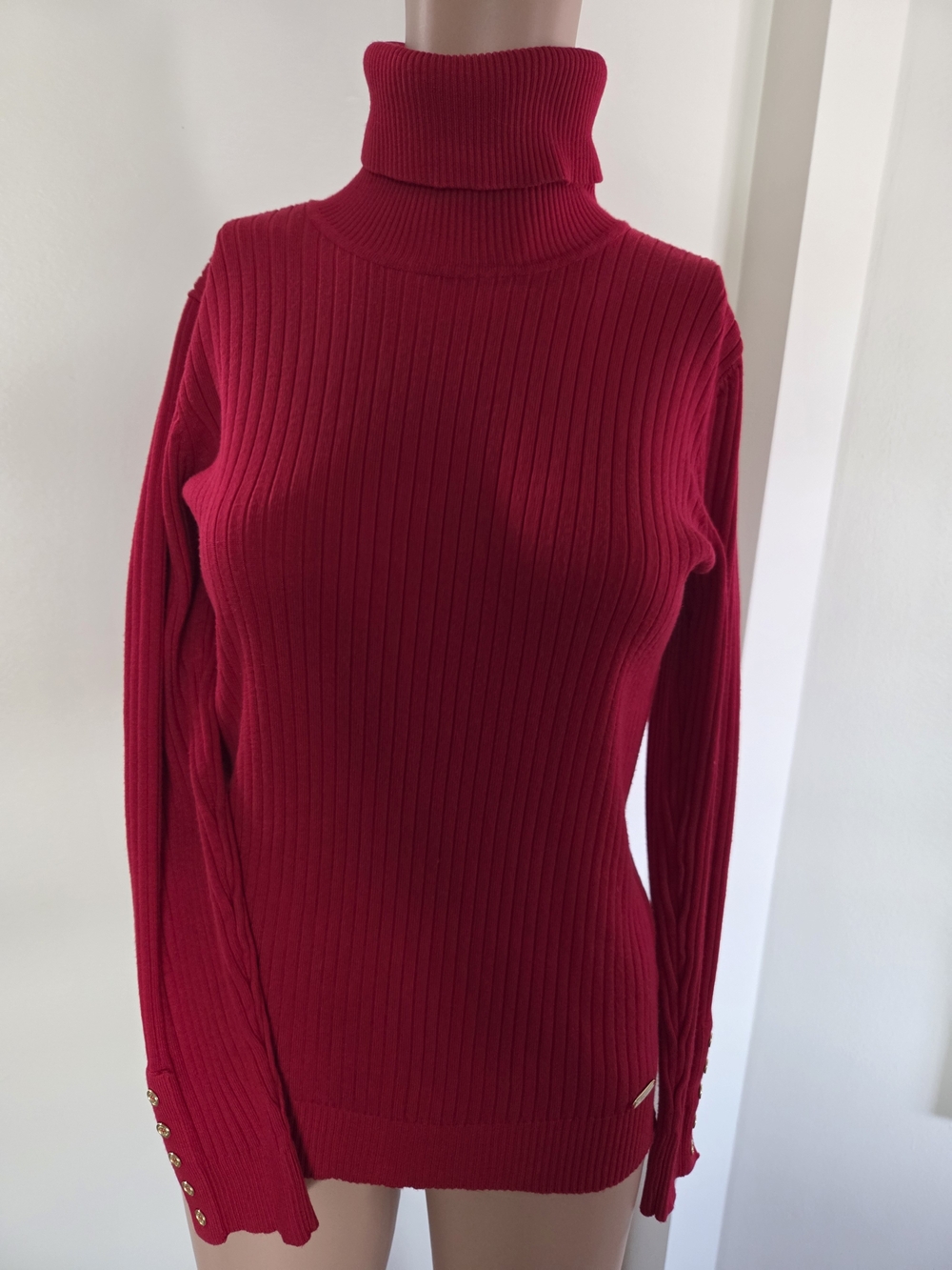 Calvin Klein Red Ribbed Turtleneck Sweater Size Small